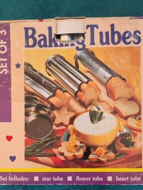 Vintage NIB Baking Tubes Set - Metal Star, Flower & Heart Tube - Valtrompia